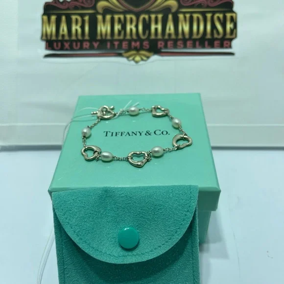 Tiffany and Co. Silver 925 bracelet with pearls and hearts size 17 cm or 6.5 in. - Picture 3 of 8